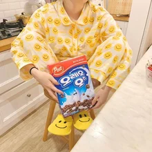

Fernan Korean Sleepwear Women Autumn Kawaii Smiley Print Pijama Bedroom Set Pajamas Cute Pyjama Long Sleeve 2 Piece Set Negligee