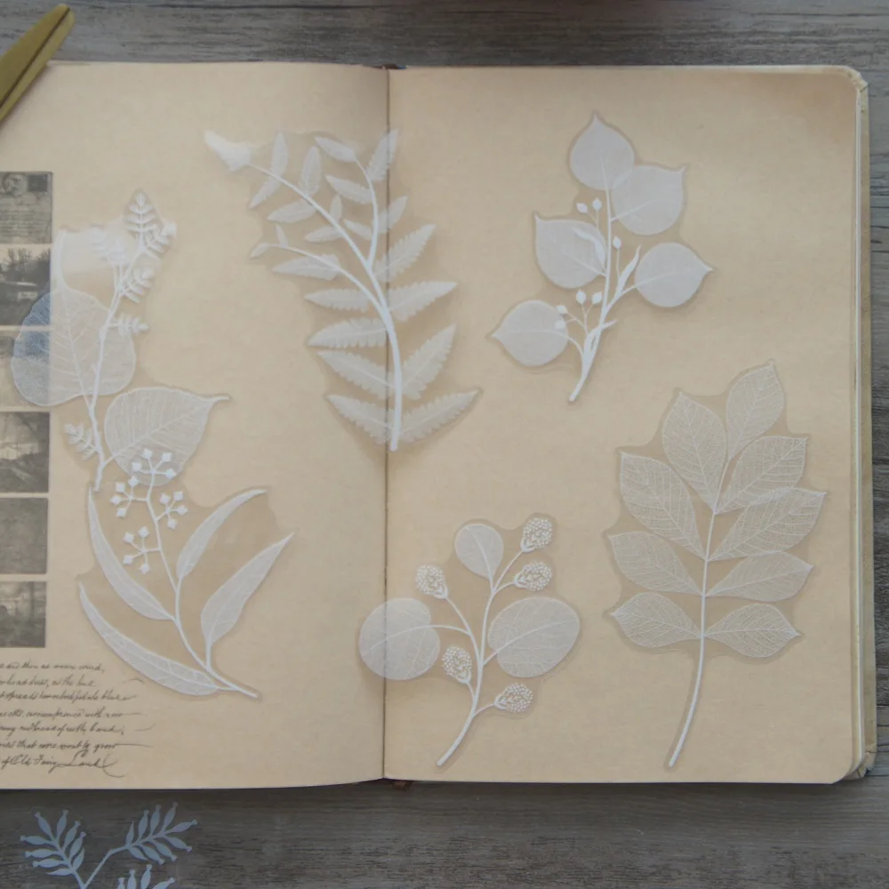 White Plant Leaves Style Transparent Sticker Scrapbooking DIY Gift Packing Label Gift Decoration Tag 38pcs