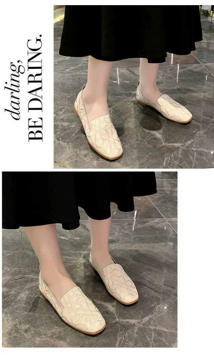 Top Quality Women's Hollow Ballet Flats Yellow Emboridery Designer Shoes for Women 2022 Summer Square Toe Soft Leather Moccasins tesco shoes women's flats	