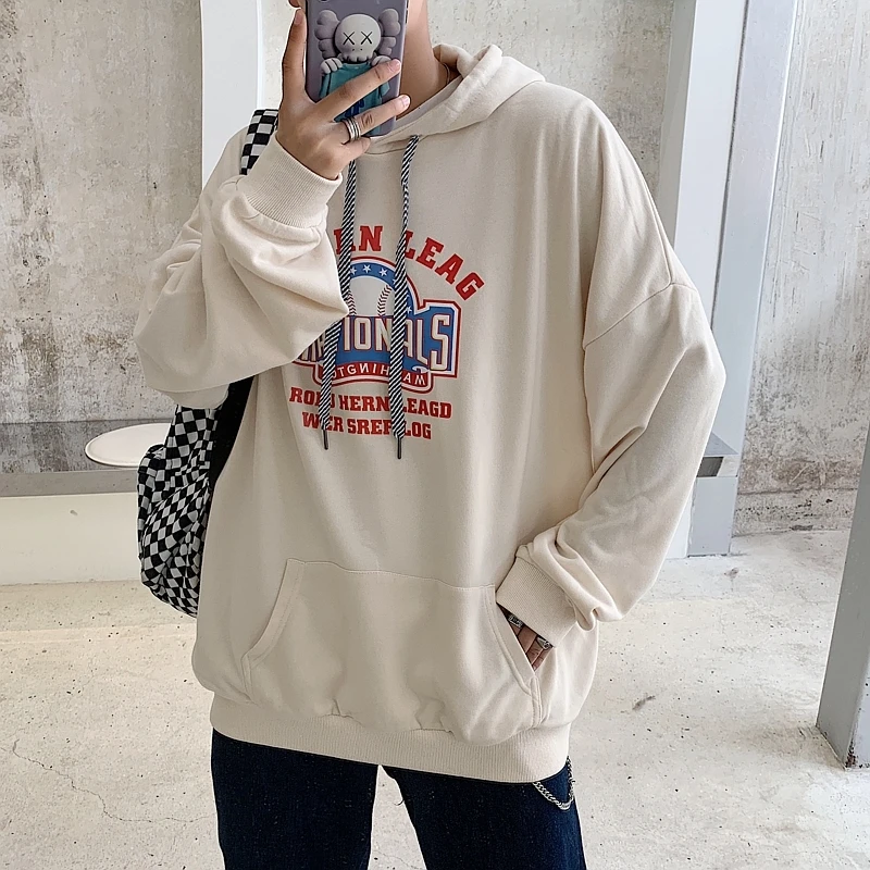 

2019 Men's Summer New Casual Pattern Printing Long-sleeved Hooded Loose Temperament Trend Cotton Hoodies Harajuku