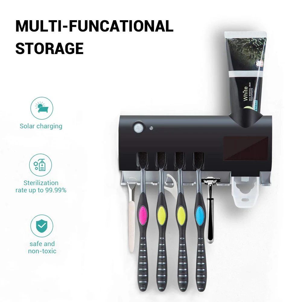 

Solar Power UV Disinfection Toothbrush Holder Wall Mount Automatic Toothpaste Dispenser OR88