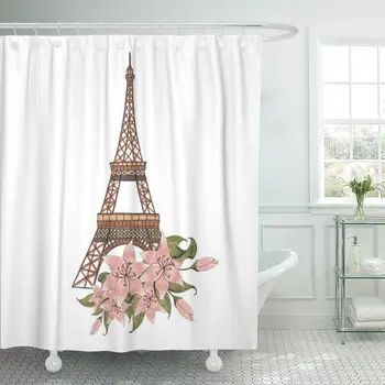

Love Eiffel Tower Flowers Hand Paris Architecture Beautiful Building Bathroom Curtain Waterproof Polyester Fabric 60 x 72 inches