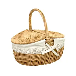 Плетеная корзина для пикника корзина хозяйственная сумка с крышкой ручка-лайнер для кемпинга пикника переноски еды экологически чистый