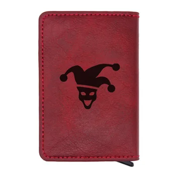 

Classic Red Leather Funny Clown Design April Fools Day Card Holder Wallets Fashion Men Women Mini Purse Gifts