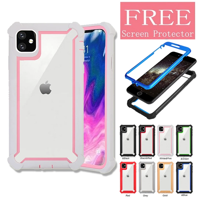 

Shockproof Hybrid 360 Full Protection Rugged Transparent Bumper Case for iPhone 11 11 Pro 11 Pro MaxApple iPhone X 6S 7 8 Plus