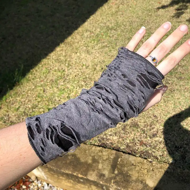 Fingerless Gloves 1Pair Punk Broken Slit Gothic Unisex Glove Fingerless Cuff Ninja Sport Hole Mitten Cool Women Men Hollow Out Rock Gloves