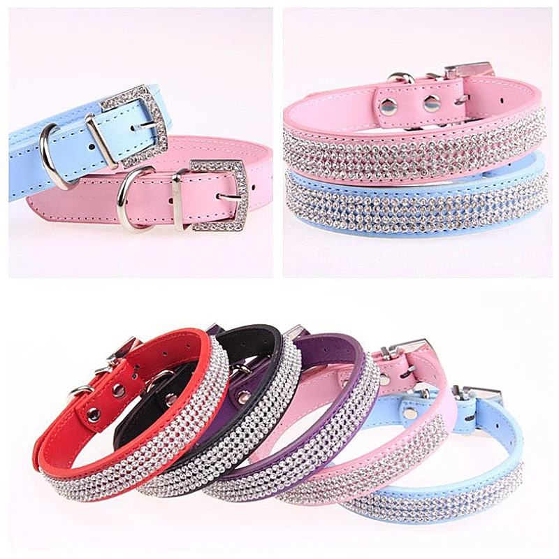 

Brand NewPet Dog Collars Bling Rhinestone PU Leather Crystal Diamond Puppy Collar Pink dog accessories