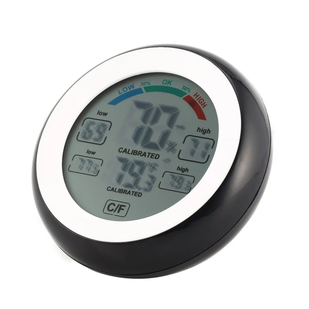 

Round LCD Touchscreen Indoor Temperature Hygrometer Weather Station Digital Backlight Touch Screen Time Clock Thermometer