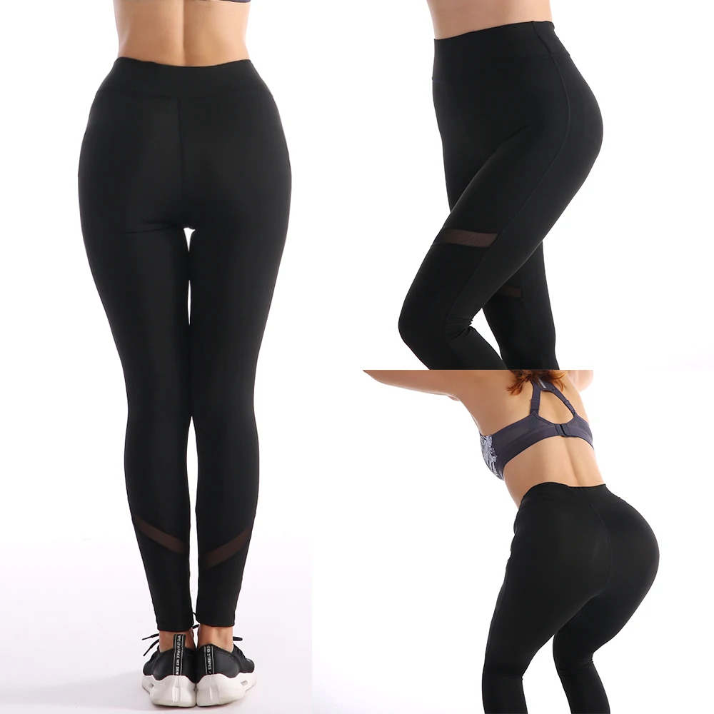 Черные женские леггинсы с высокой талией Классические брюки женские брюки для фитнеса Леггинсы Спортивные штаны Джеггинсы вставки сетки