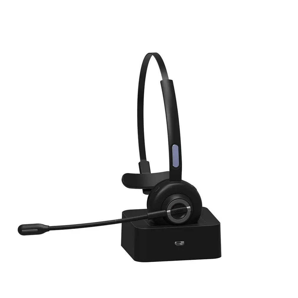 Wireless 5 0 Business Call Intelligent Noise Cancelling Call Headset Black with Charging Stand Convenient