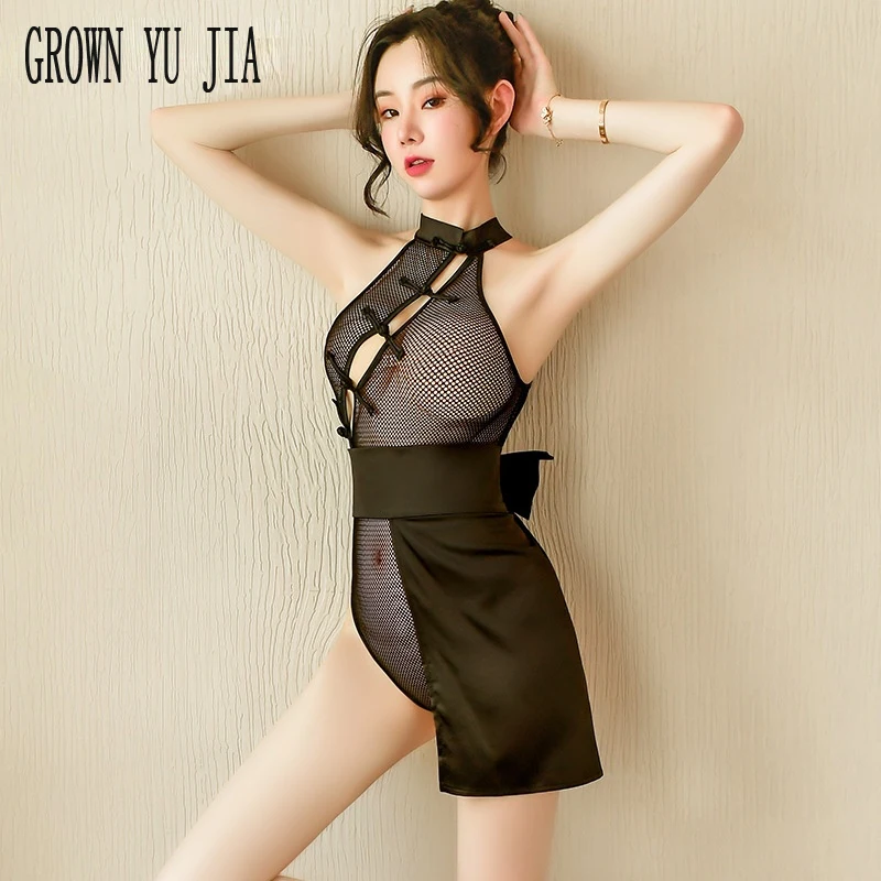 

Sexy Classical Perspectivity Fishnet Cheongsam Dress Bodysuit Hot Babydoll Porno Qipao Uniforms Lingerie Erotic Cosplay Costumes