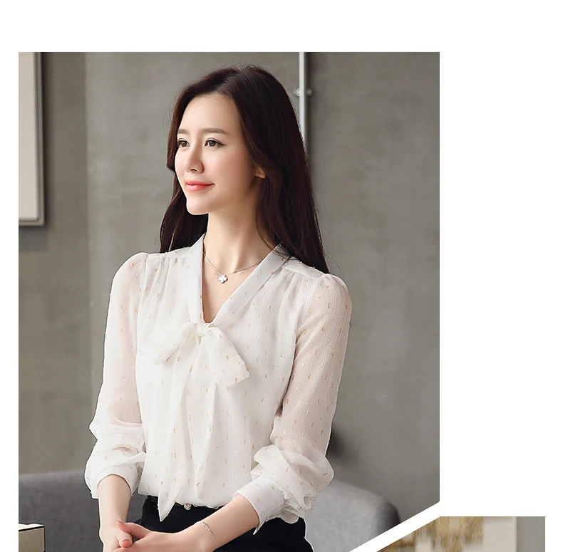 Autumn Women's Bow Chiffon Blouse Full Sleeve Korean Fashion OL Casual Solid Color Shirt Lace Up Tops T9D255T