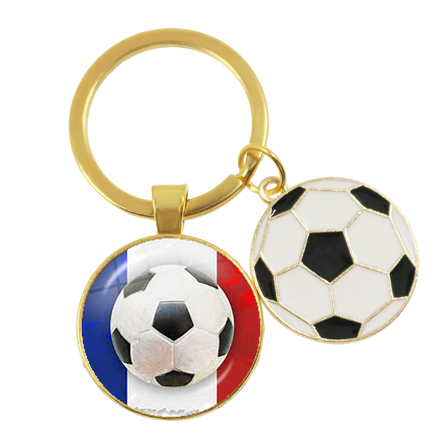 Football Team Emblem Keychain France Flag and Football Logo Key Ring Jewelry European Football Funs Cool Men Gift