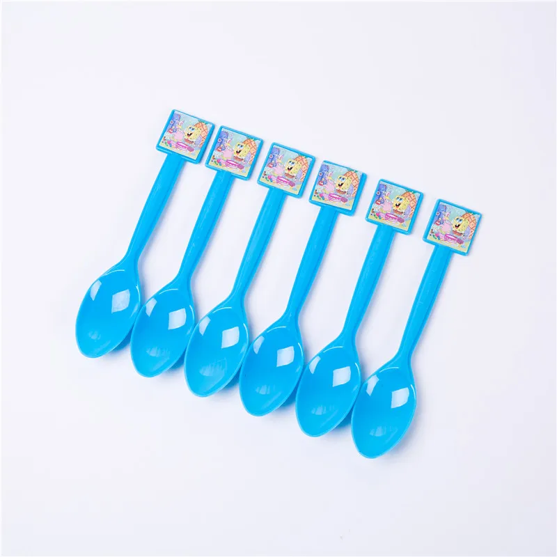Симпатичные Губка Боб украшения на день рождения одноразовая посуда бумажные салфетки для стаканчиков тарелка Детские сувениры воздушные шары вечерние принадлежности - Цвет: Spoon 6pcs