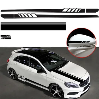 

5pcs Car Side Body Racing Long Stripe Vinyl Hood Roof Decals Sticker Decor Black High Quality PVC Car Exterior Accessories