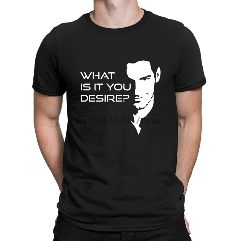 Lucifer Morningstars Mens T Shirt What Is It You Desire T-shirt New Fit Weird Leisure Shirts Men |