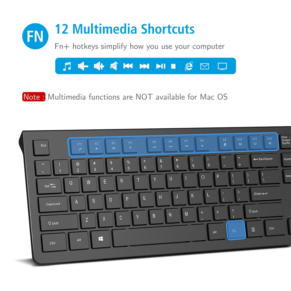 VicTsing PC206 Проводная клавиатура 104 Keycaps USB клавиатура с 12 мультимедийными ярлыками для ПК ноутбук