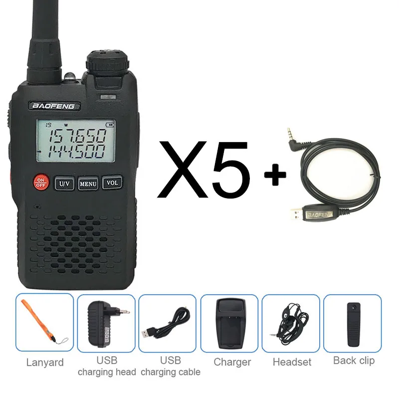 5 шт. Baofeng UV-3R мини Baofeng рация Двухдиапазонная VHF UHF портативный UV3R двухстороннее радио Лучшая цена Ham Hf трансивер UV 3R - Цвет: 5PCS add 1cable