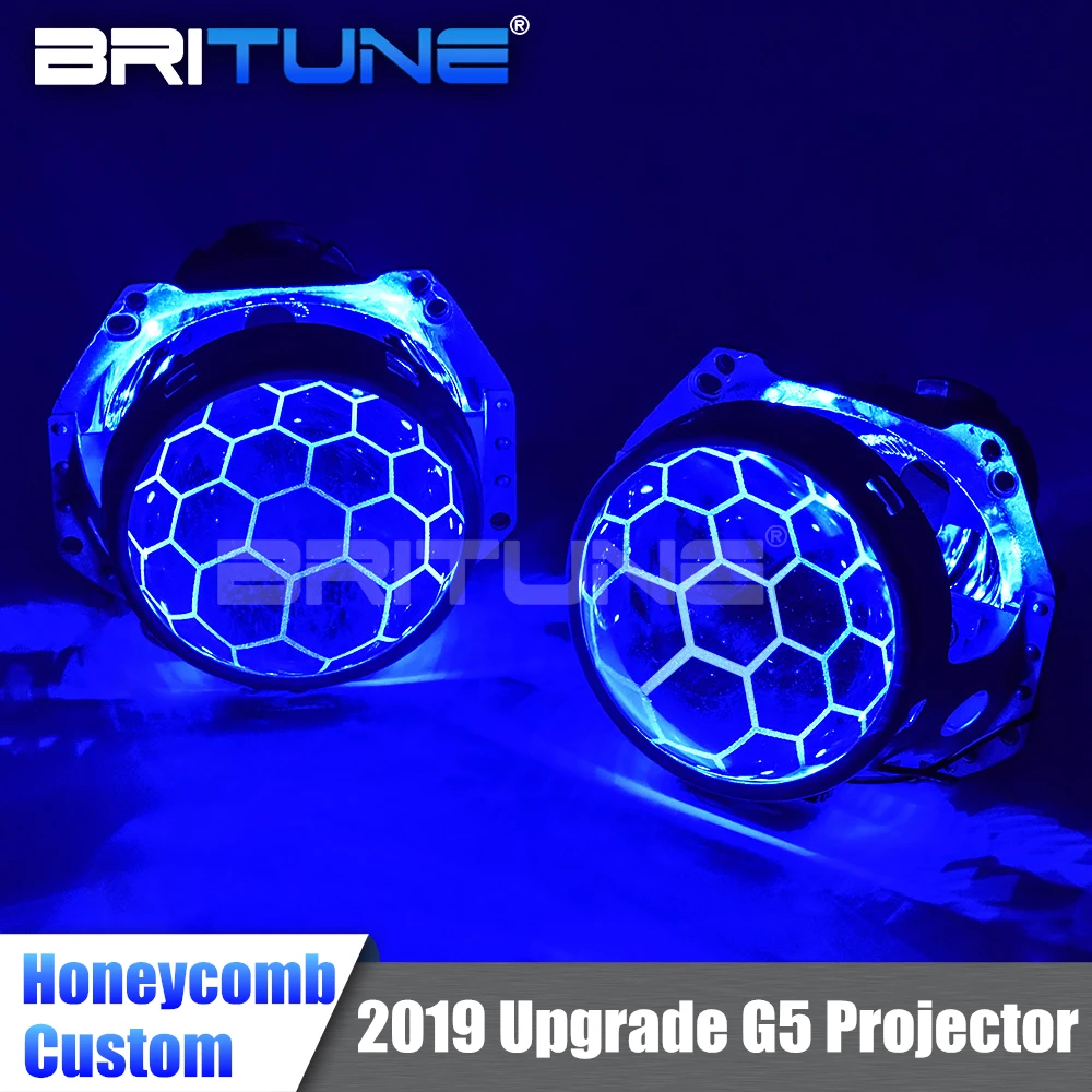 

For Hella 3R G5 5 Headlight Lenses HID Projector Honeycomb Bi-xenon Etching Blue Lens Retrofit Car Accessories Style D1 D2 D3 D4