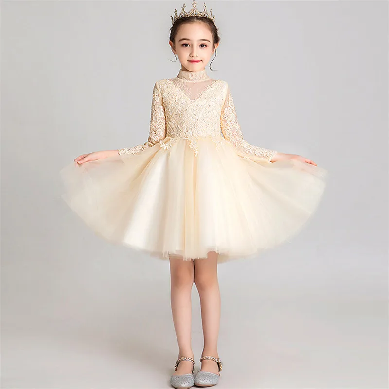 Baby Kids Elegant Lace Birthday Evening Party Princess Mesh Dress 3~13Years Children Infant Luxury Host Tutu Pageants Dress Wear