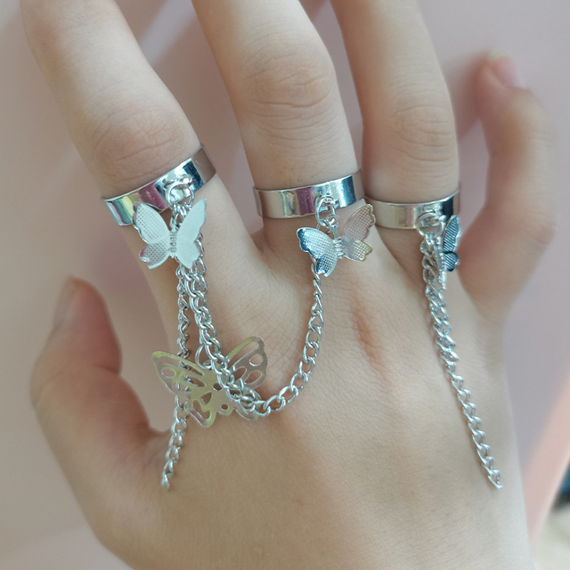 Geometric Silver Color Chain Wrist Bracelet For Women Men Ring Charm Set Couple Emo Fashion Jewelry Gifts Pulsera Mujer