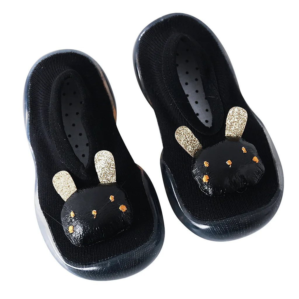 Носки для маленьких девочек, обувь детская резиновая обувь с мягкой подошвой с кроликом для девочек и мальчиков, носки-тапочки мягкая нескользящая обувь для малышей - Цвет: D