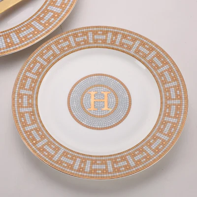 H ceramic dinnerware European-style coffee cup saucer set Western dishes tea cup coffee mug European restaurant tableware - Цвет: 10.5 inch plate 26cm