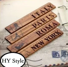 Marcapáginas de madera para escuela, regla recta creativa con nombre de ciudad hueca Vintage exquisita, regalo, suministros de oficina, 1 unids/lote