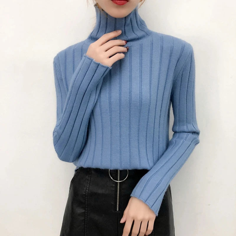 

2019 Autumn Winter Turtleneck Sweater Women Knitted Solid Sweaters Soft Slim Jumper Femme Long Sleeve Pullovers Tops #25