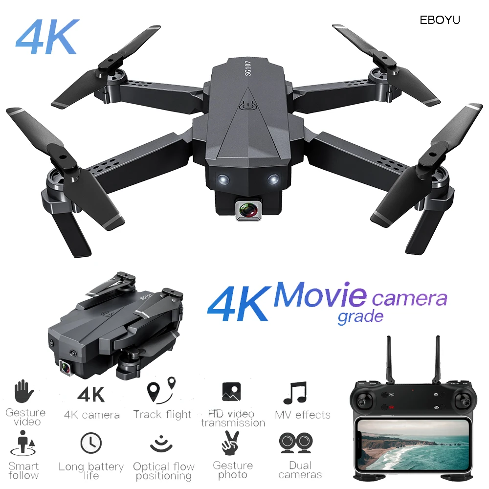 

EBOYU SG107 Foldable RC Drone 4K ESC HD Camera WiFi FPV Drone Follow Me Optical Flow Positioning Altitude Hold RC Quadcopter RTF