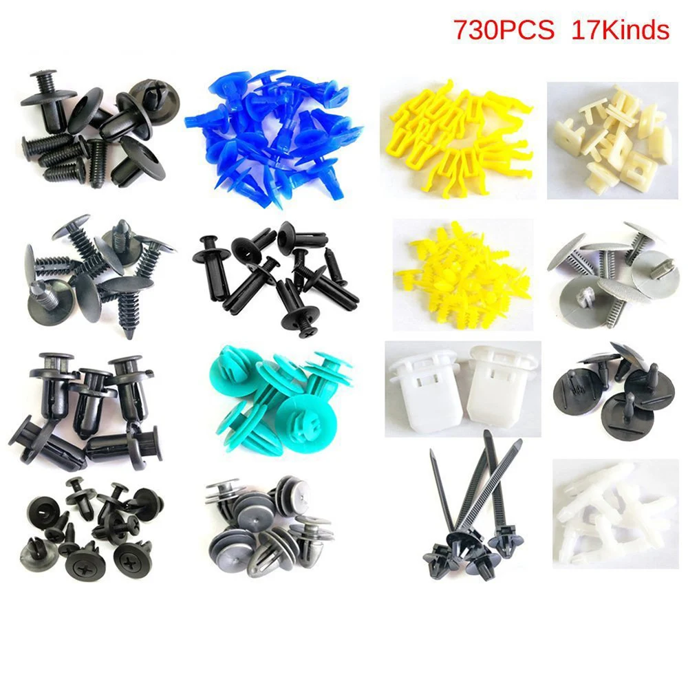 730Pcs Assorted Car Body Plastics Push Retainer Pin Rivet Fasteners Trim Moulding Clip Auto Furniture Assembly Expansion Screws
