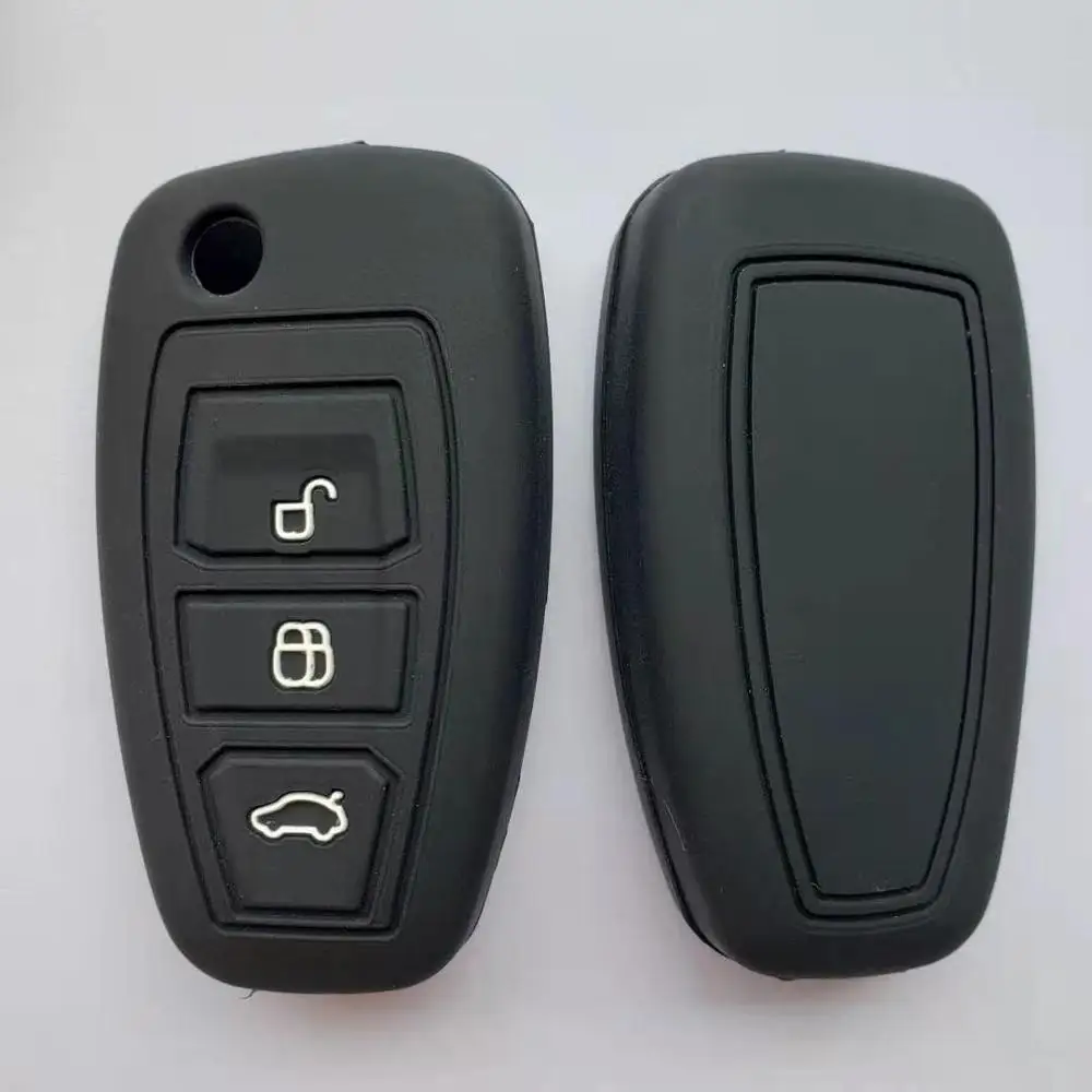 Силиконовый защитный чехол для Ford titanium B C S MAX Fusion Focus Mondeo 3 кнопки флип-ключ управления аксессуар - Название цвета: Черный