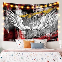 

Laeacco Abstract Colourful Graffiti Printing Tapestry White Feather Guitar Wall Hangings Living Room Modern Home Decor Polyester