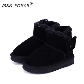

MBR FORCE Children fashion All-match 2020 winter new leather Girls Boys lovely plush button Ankle shoes non-slip warm snow boots
