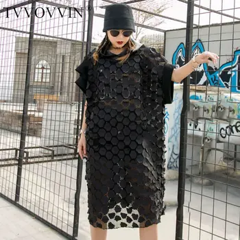 

Loose Hollow Out Plus Size Personality Dress Women Clothes 2020 Summer New Fashion Loose Hooded Collar Short Sleeve Dress XJ4382