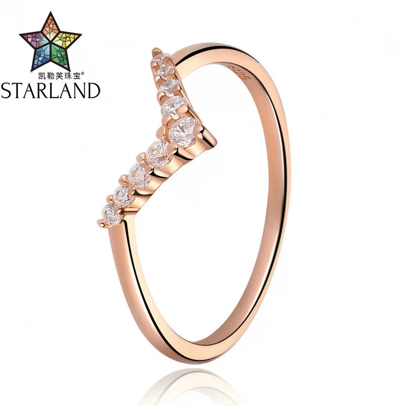 Starland, OL стиль, 925 пробы, серебро, инкрустация цирконом, v-образная форма, кольца для женщин, розовое золото, женские вечерние кольца, хорошее ювелирное изделие - Цвет основного камня: Rose gold
