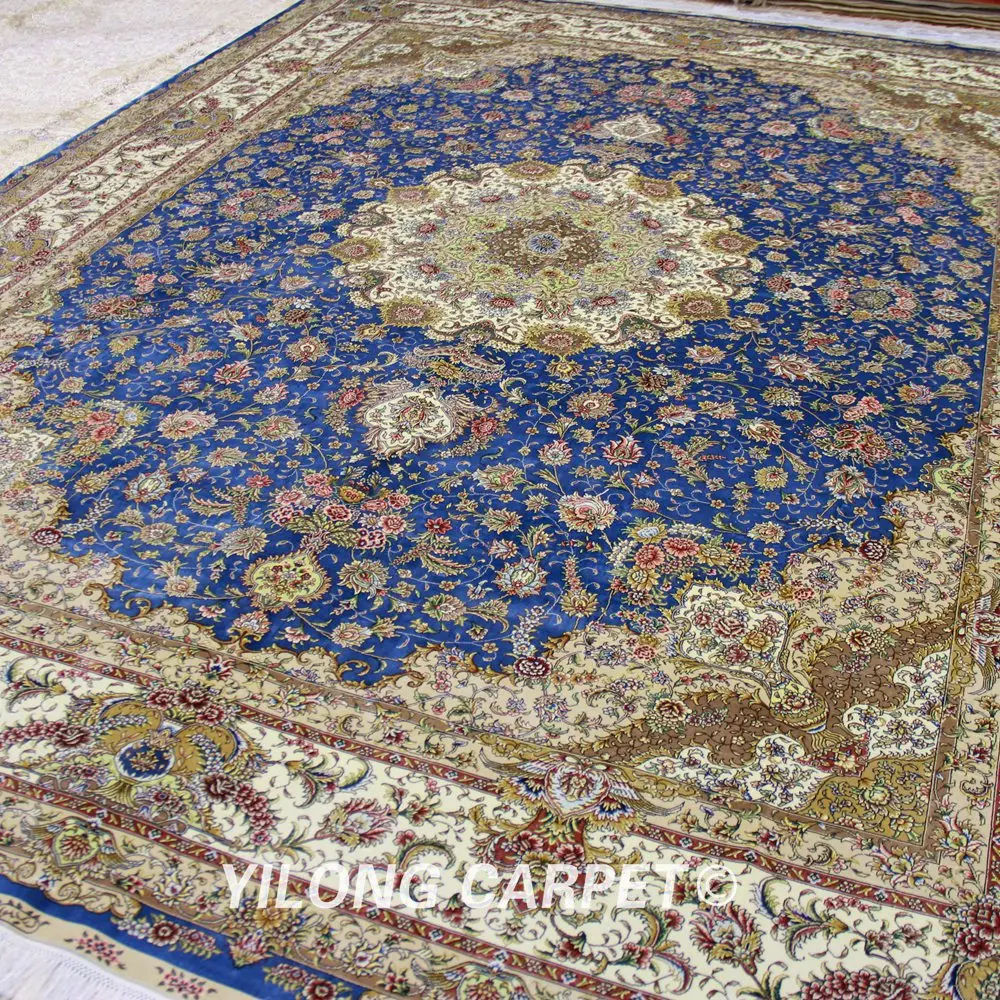 YILONG 9'x12' синий ручной работы классические украшения ручной работы турецкий Шелковый Восточный ковер(SL186