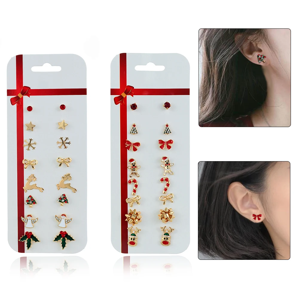 Новая мода 8 пар/компл. Рождественская елка снеговик декоративный колокольчик с оленями серьги-гвоздики серёжки Рождество вечерние ювелирные изделия Подарочный набор Рождественский подарок