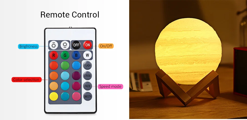 3D Printing Planet Light Night Lamp Remote Control for Bedroom Office