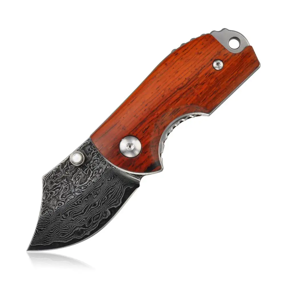 Damascus pattern KUBEY KU113 карманные ножи с деревянной ручкой бритвы острое лезвие безопасности складной Открытый кемпинг охотничий нож инструмент, маленький размер - Цвет: Damascus pattern