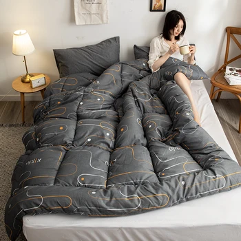 

New Design Adults Bedding Blankets Thick Warm Lamb Comforter Winter Bedroom Quilt Cover With Core Twin/king/queen Size Quilt