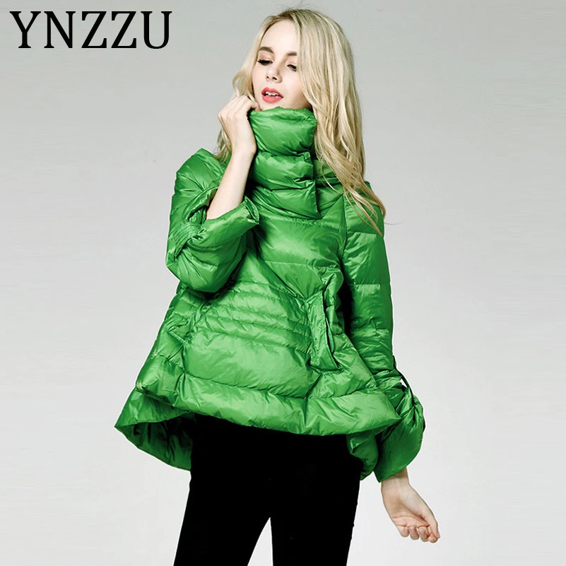 

YNZZU European Solid Green Elegant Winter Jacket Women 90% White Duck Down Coat 2019 Warm Female Pullover Down Jacket Coat A1078