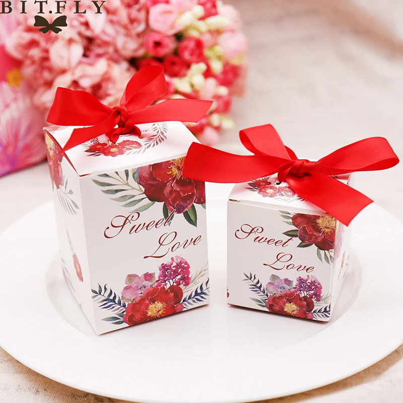 50 шт. бумажная коробка с модным принтом, цветная коробка для конфет 6x6x7 см/7x7x10 см, Подарочная коробка для хранения печенья, для украшения свадебной вечеринки