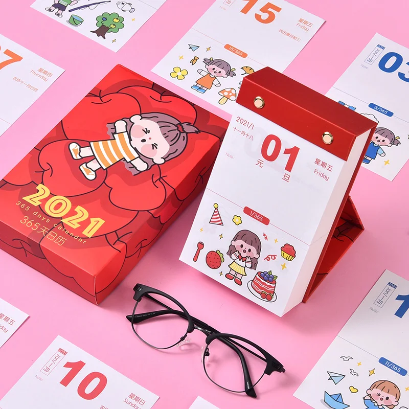 

2021 cute cartoon calendar creative simple small fresh girl heart table calendar