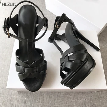 

Women's sandals leather high-heeled sandals waterproof platform brand shoes women's party sexy wedding women's shoes