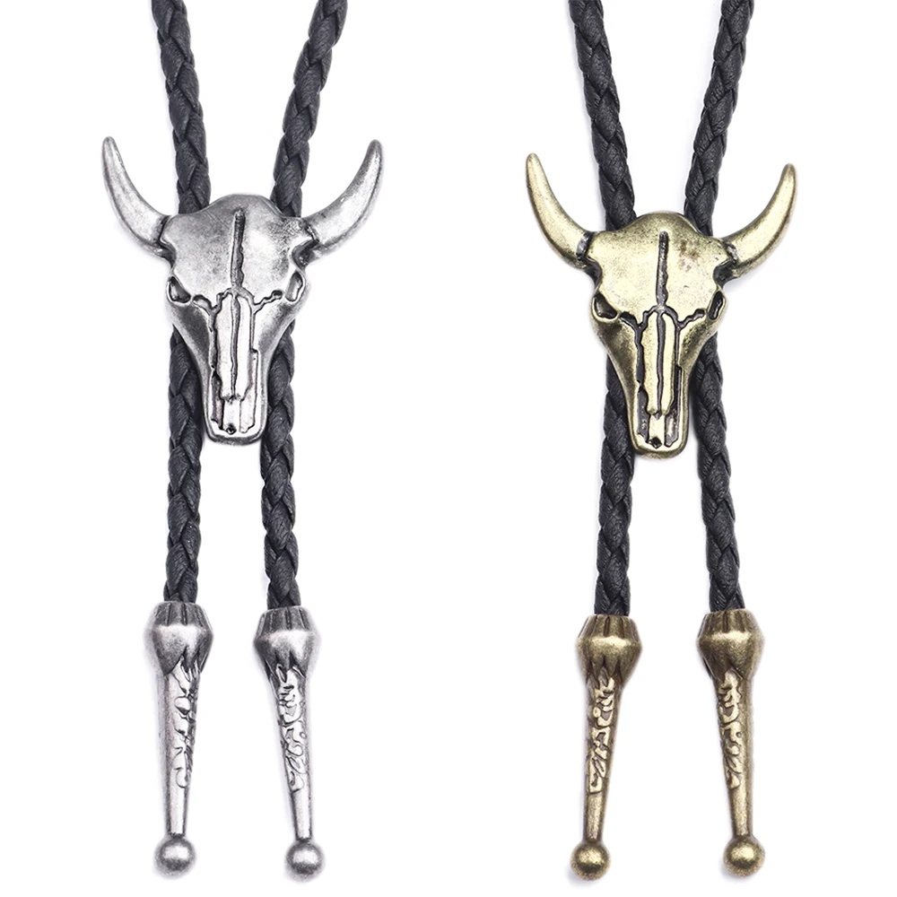 Fashion Mens Leather Cow Head Bolo Tie Necklace Jewelry Retro Western