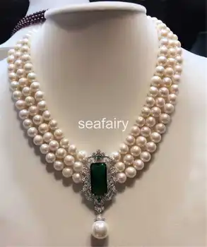 

new 8-9mm natural white freshwater pearl multi-layer necklace