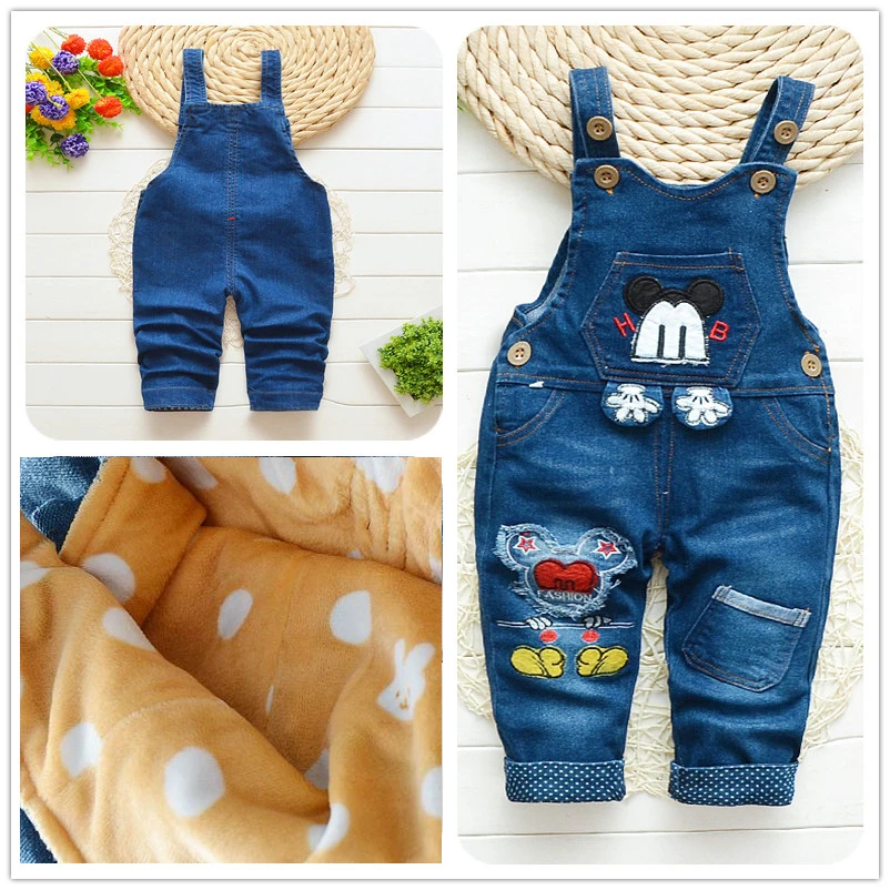 Girls Winter Trousers New Kids Fashion Cotton Thick Cartoon Pants Children Warm Bib Pants For Baby Girls Kids Denim Overalls - Цвет: picture color