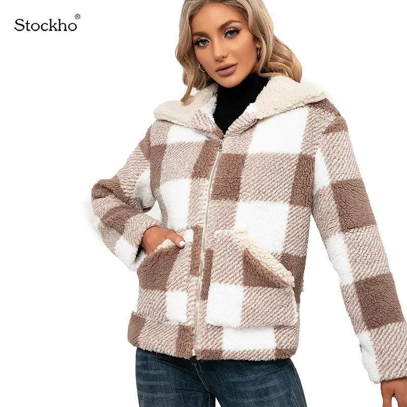 

Женская зимняя куртка в клетку из овечьей шерсти, теплая короткая куртка, новинка 2021, Женское пальто из овечьей шерсти, зимний клетчатый Топ для отдыха