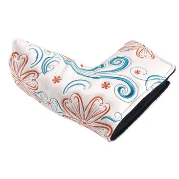

Waterproof PU Golf Putter Cover Leather Delicate Embroidered Leaf Club Mallet Head Covers Straight Case Beautiful Decor
